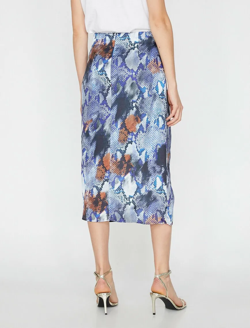 12021 Navy Patterned Midi Skirt