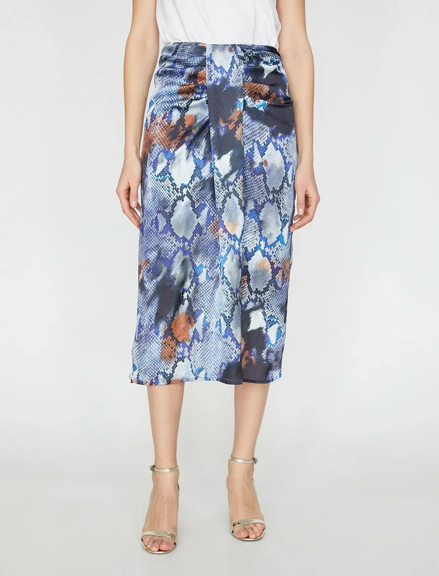 12021 Navy Patterned Midi Skirt