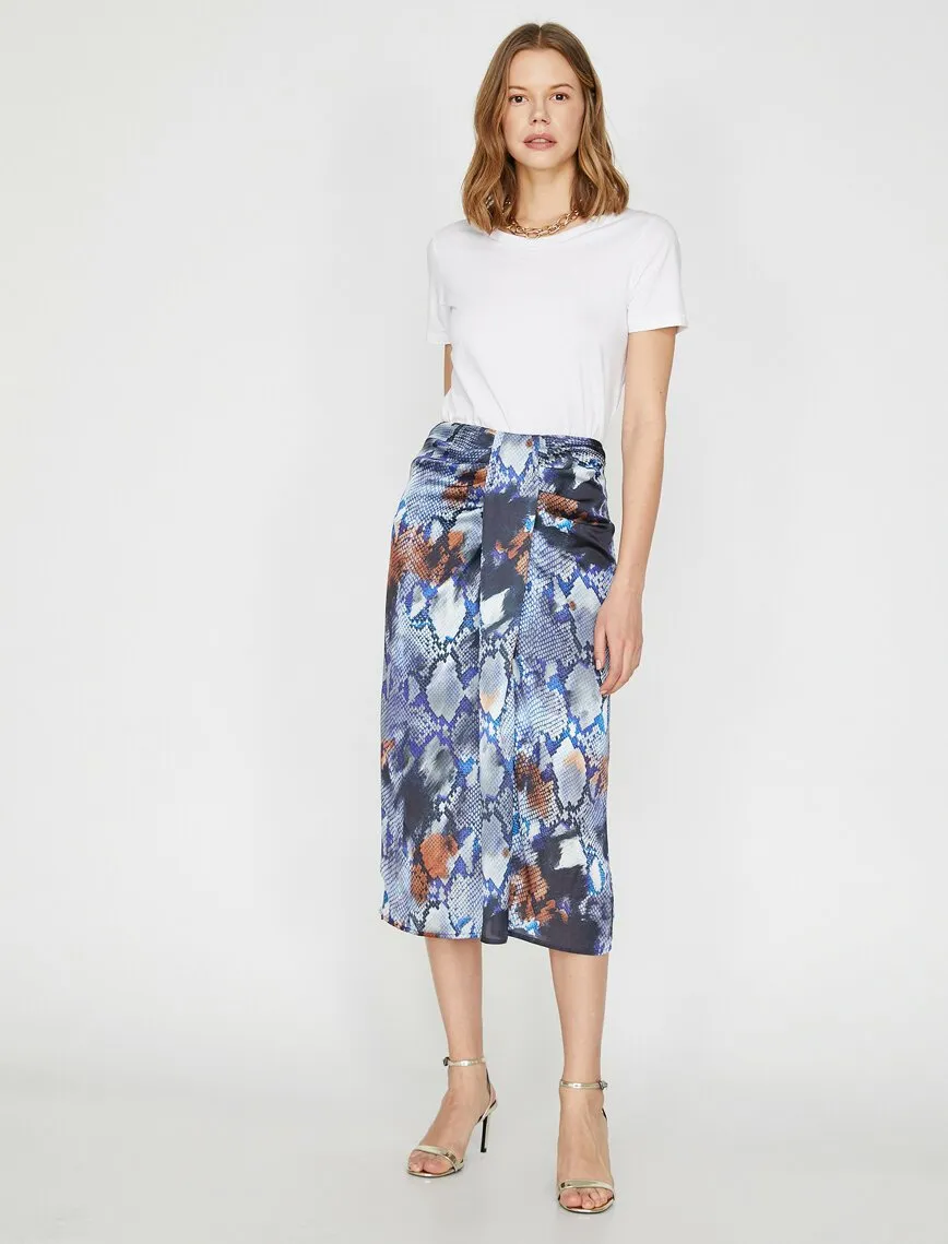 12021 Navy Patterned Midi Skirt