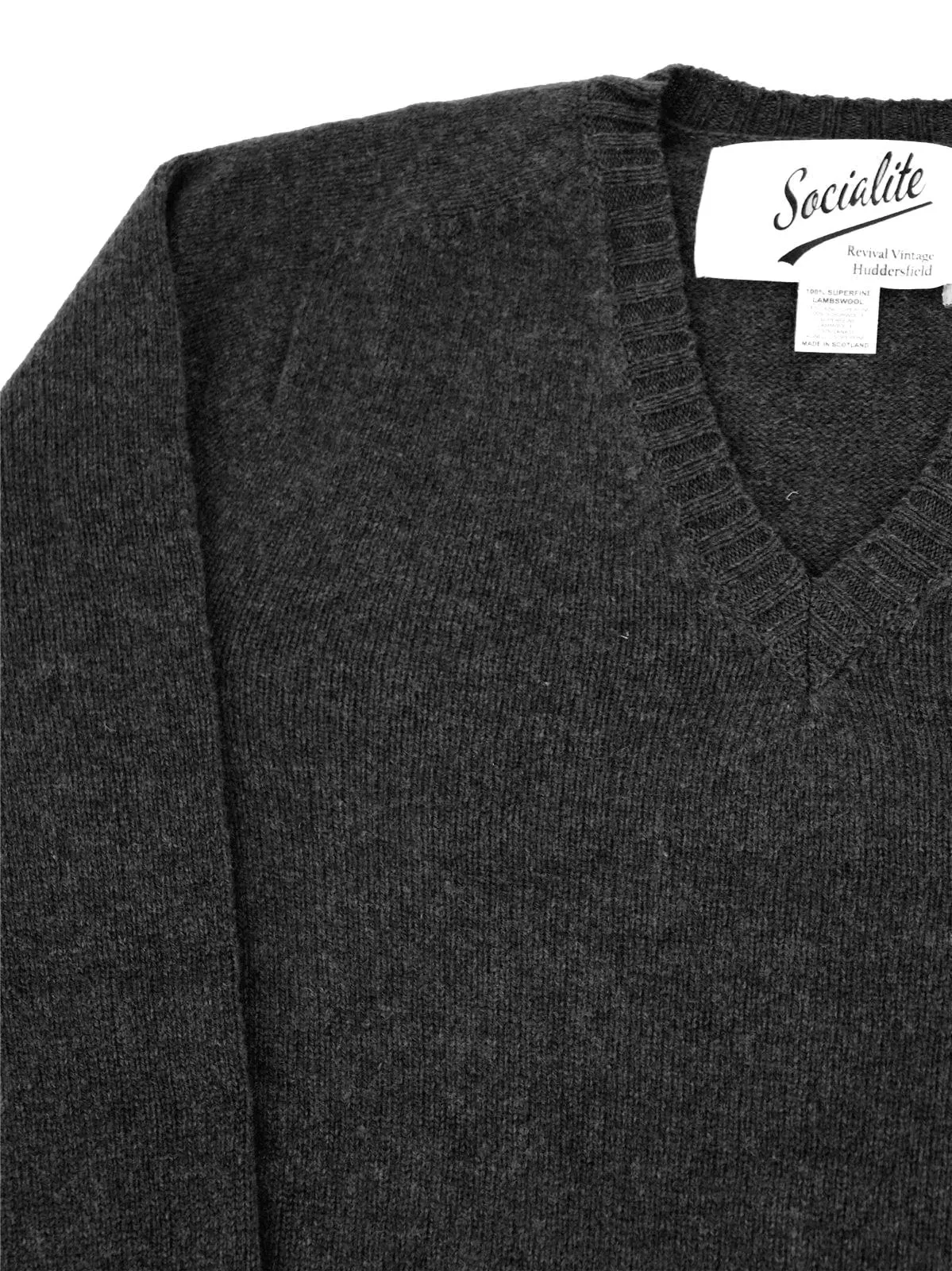 1940s Vintage Scottish Lambswool V-Neck Jumper in Charcoal Grey