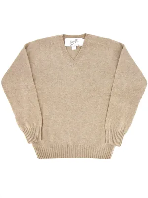 1940s Vintage Scottish Lambswool V-Neck Jumper in Clay Beige