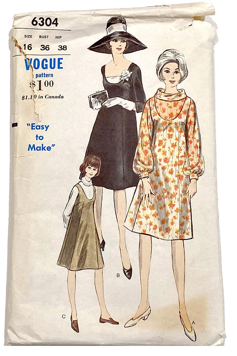 1960s Vogue 6304 Vintage Dress Sewing Pattern