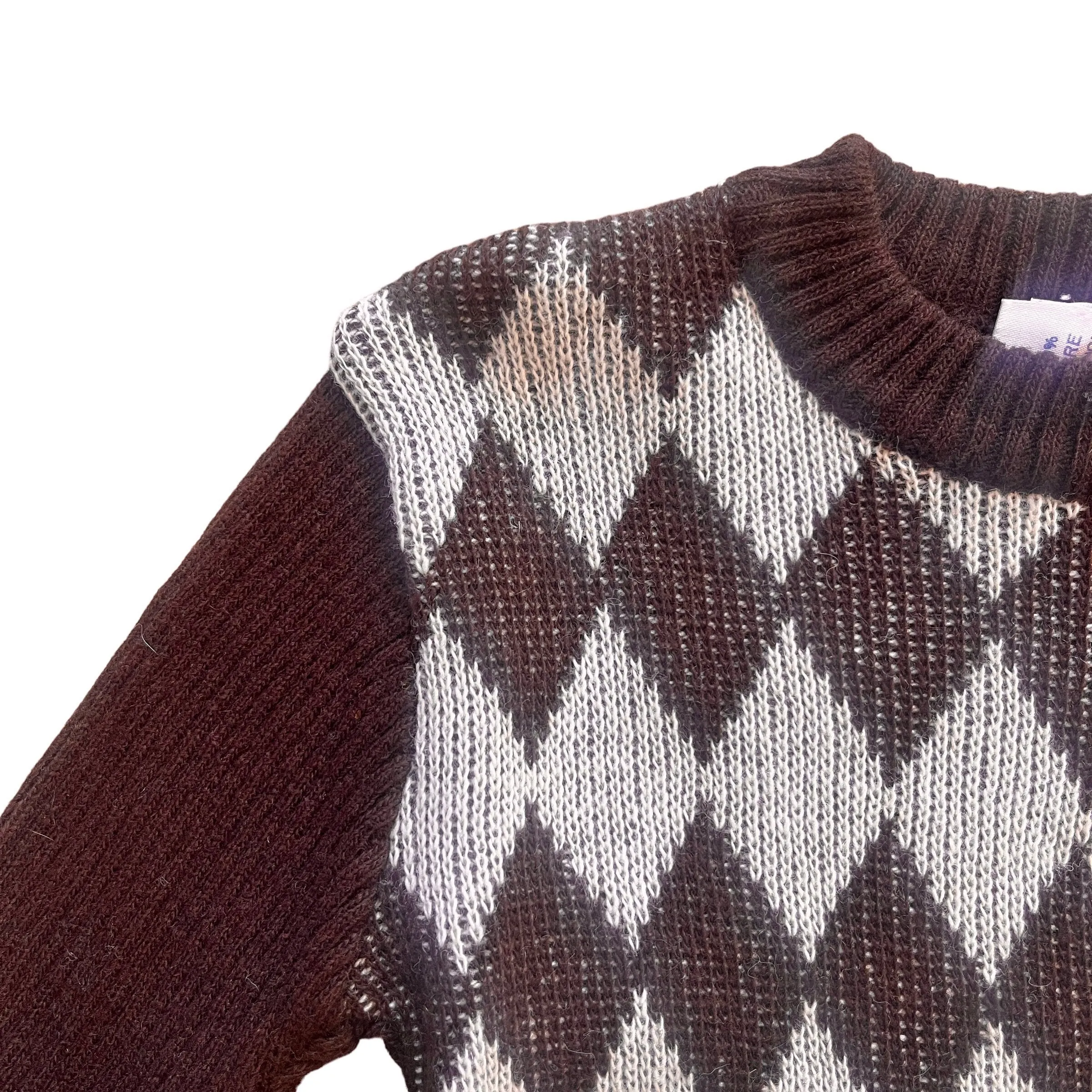 1970's Brown Knitted Diamond Jumper 5-6Y