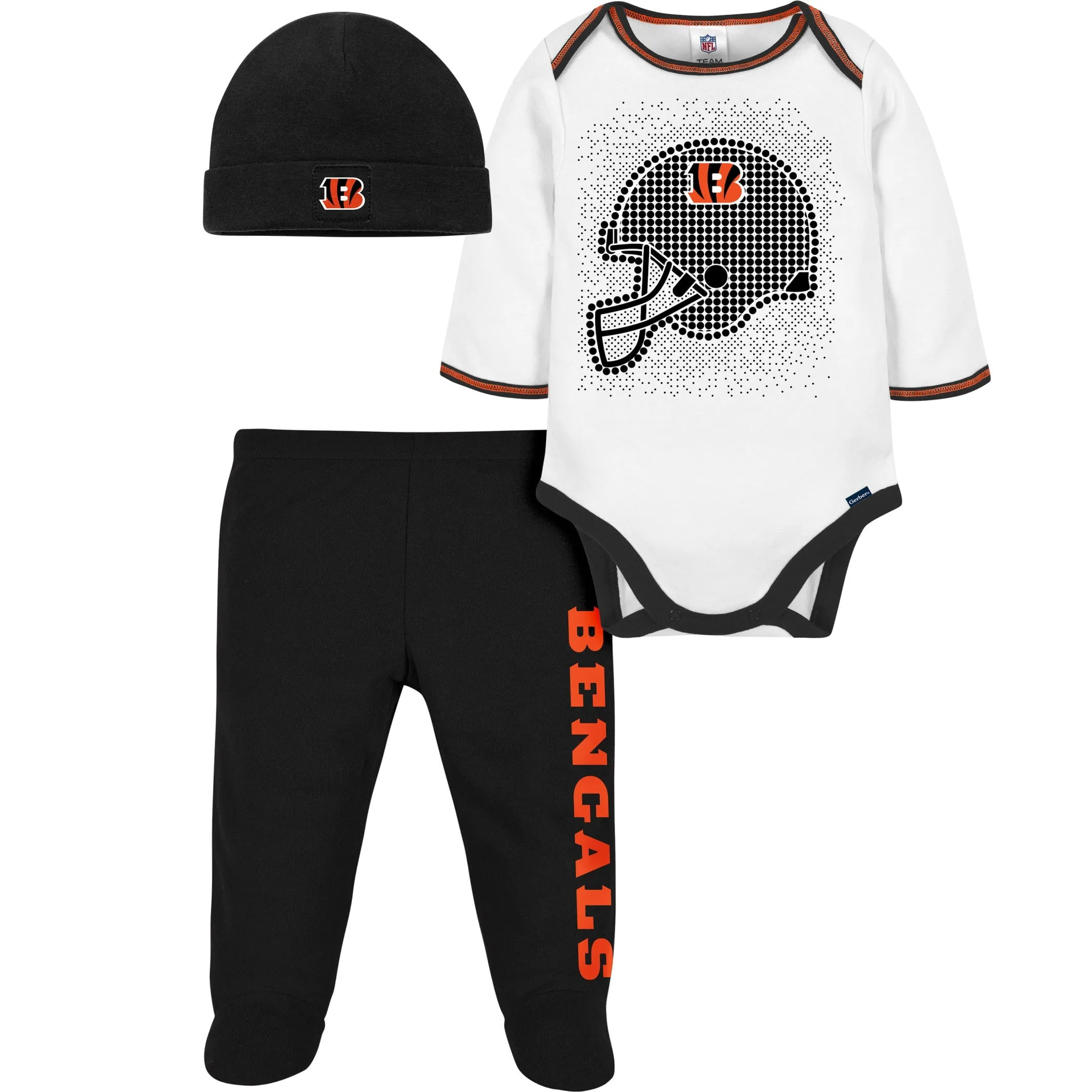 3-Piece Baby Boys Bengals Bodysuit, Footed Pant, & Cap Set