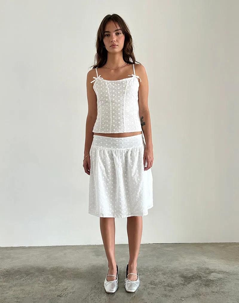 Aristia Midi Skirt in Woven Broderie White