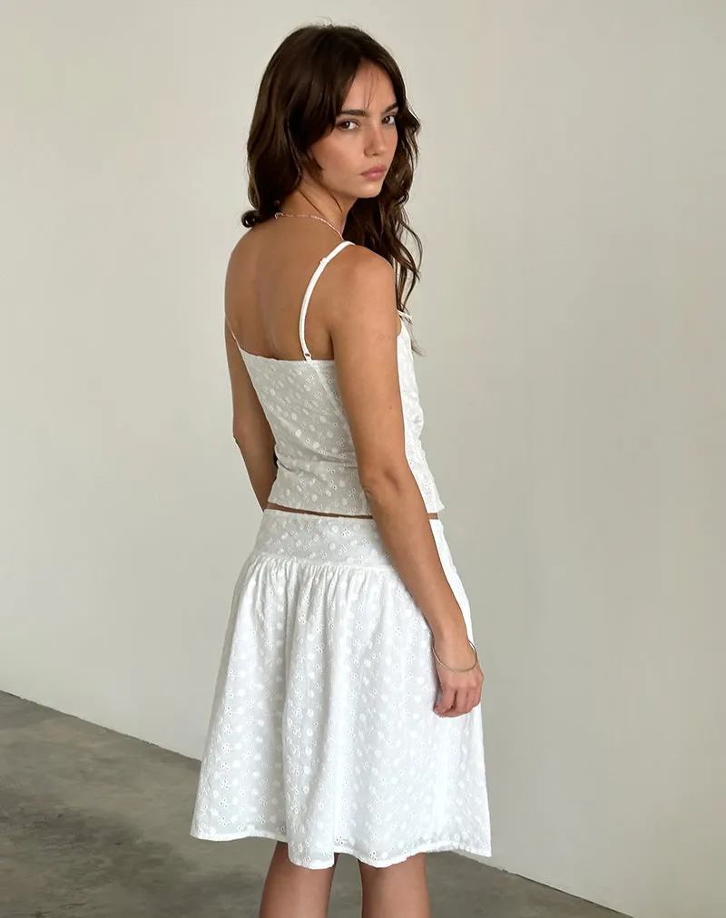 Aristia Midi Skirt in Woven Broderie White