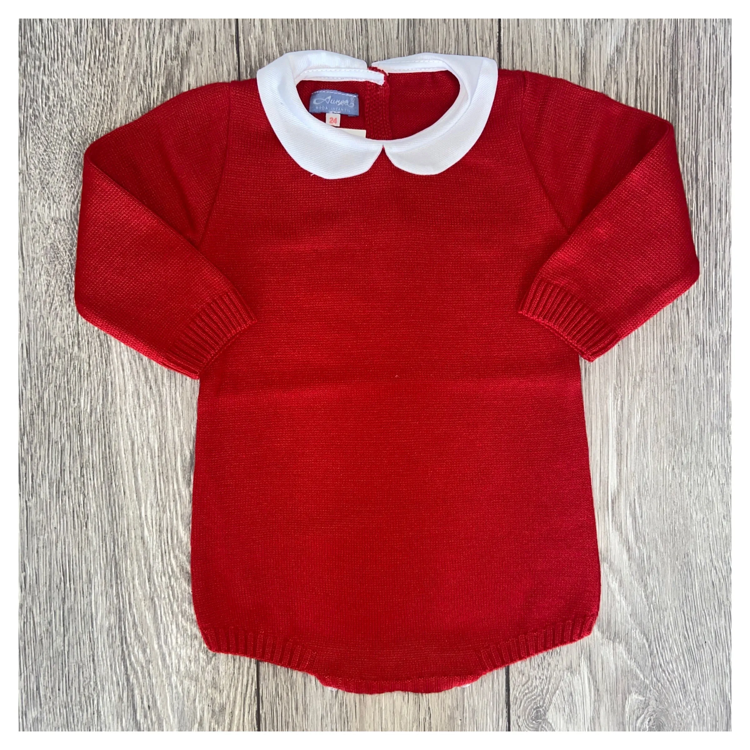 Aurea Peter Pan Collar Knitted Red Romper