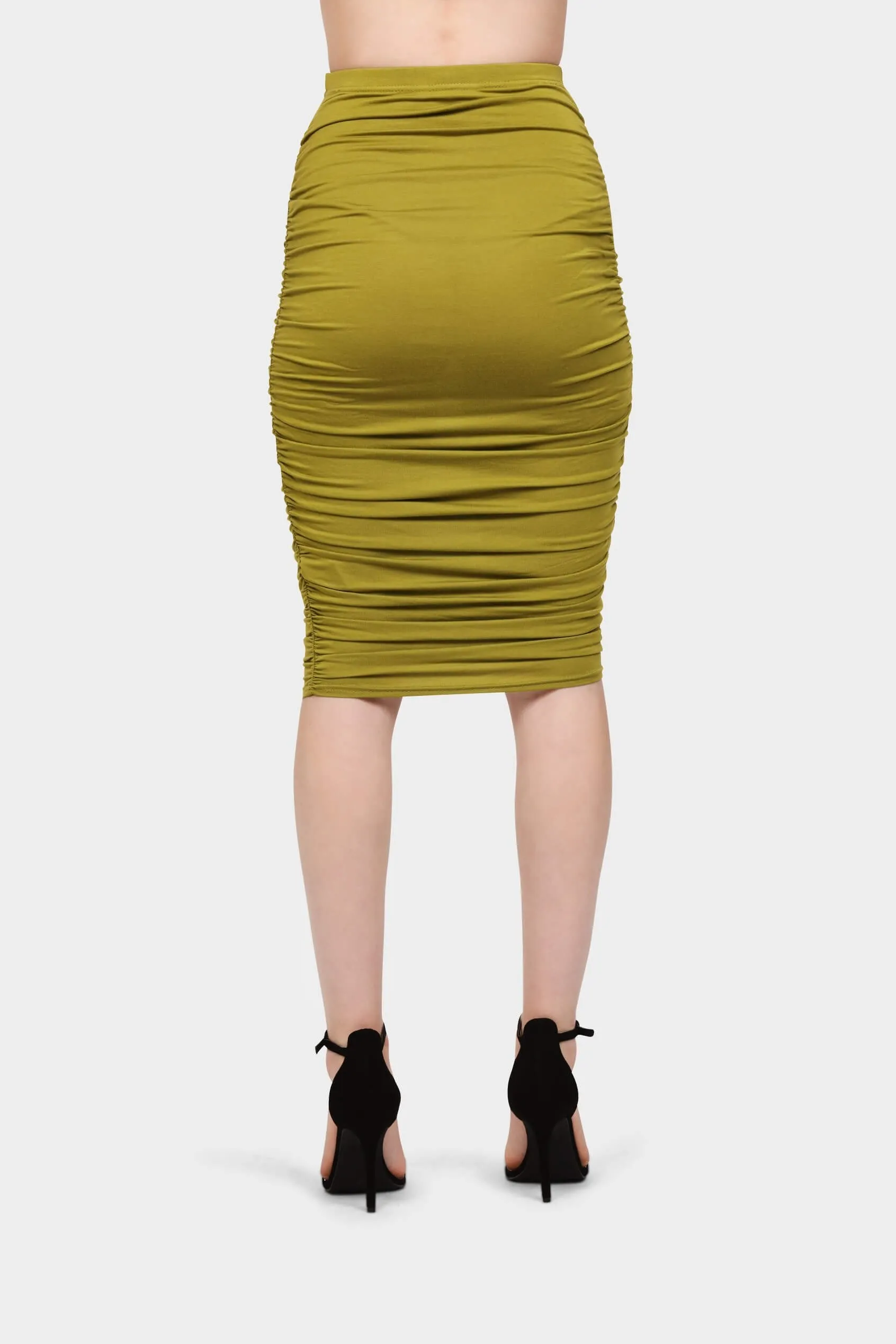 Avocado Ruched Midi Skirt