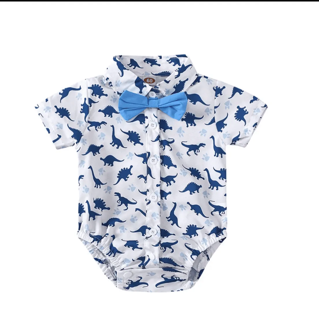 Baby Boy Dinosaur Romper   Bow tie - Blue