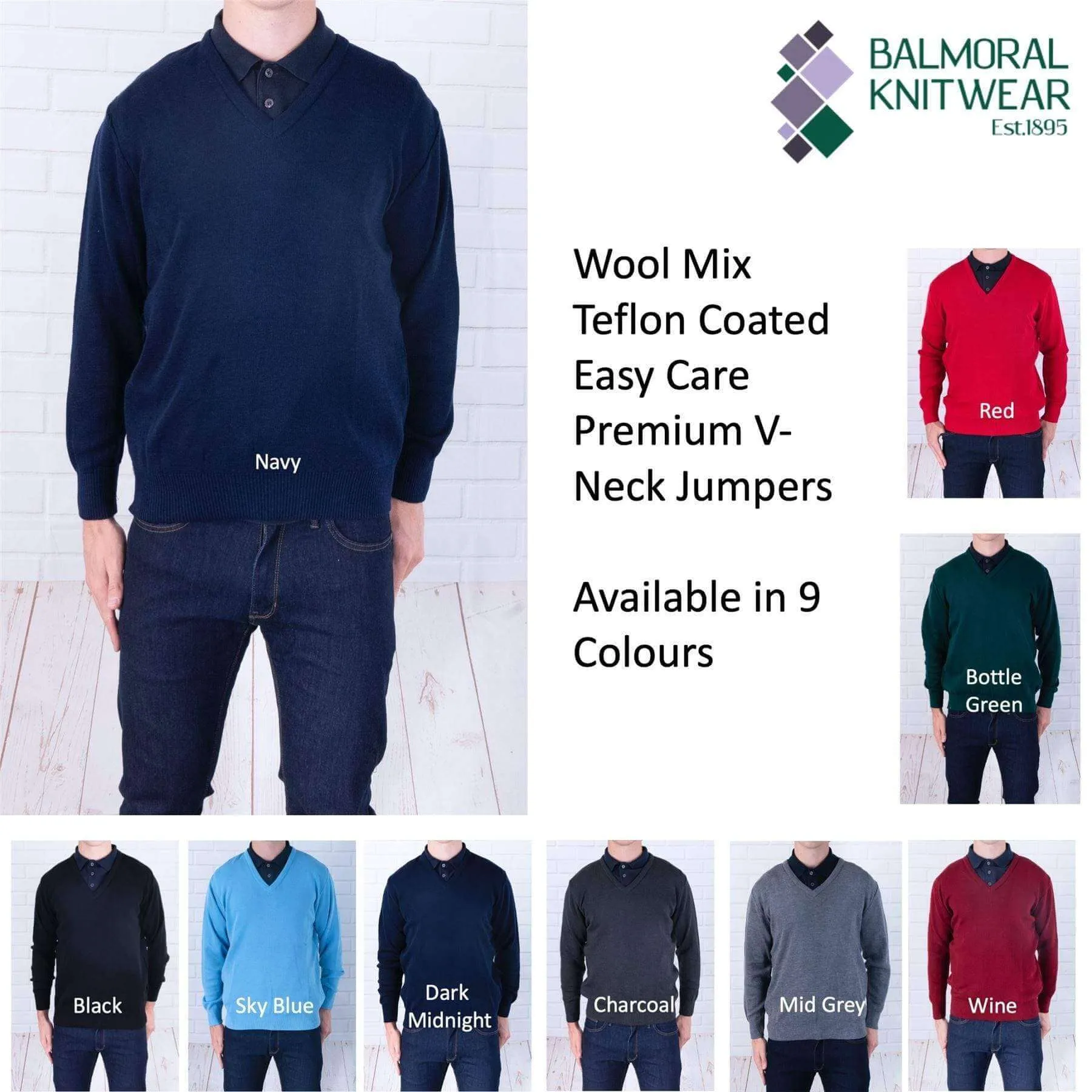 Balmoral Men Classic Wool Blend Durable Jumper in 9 Colours