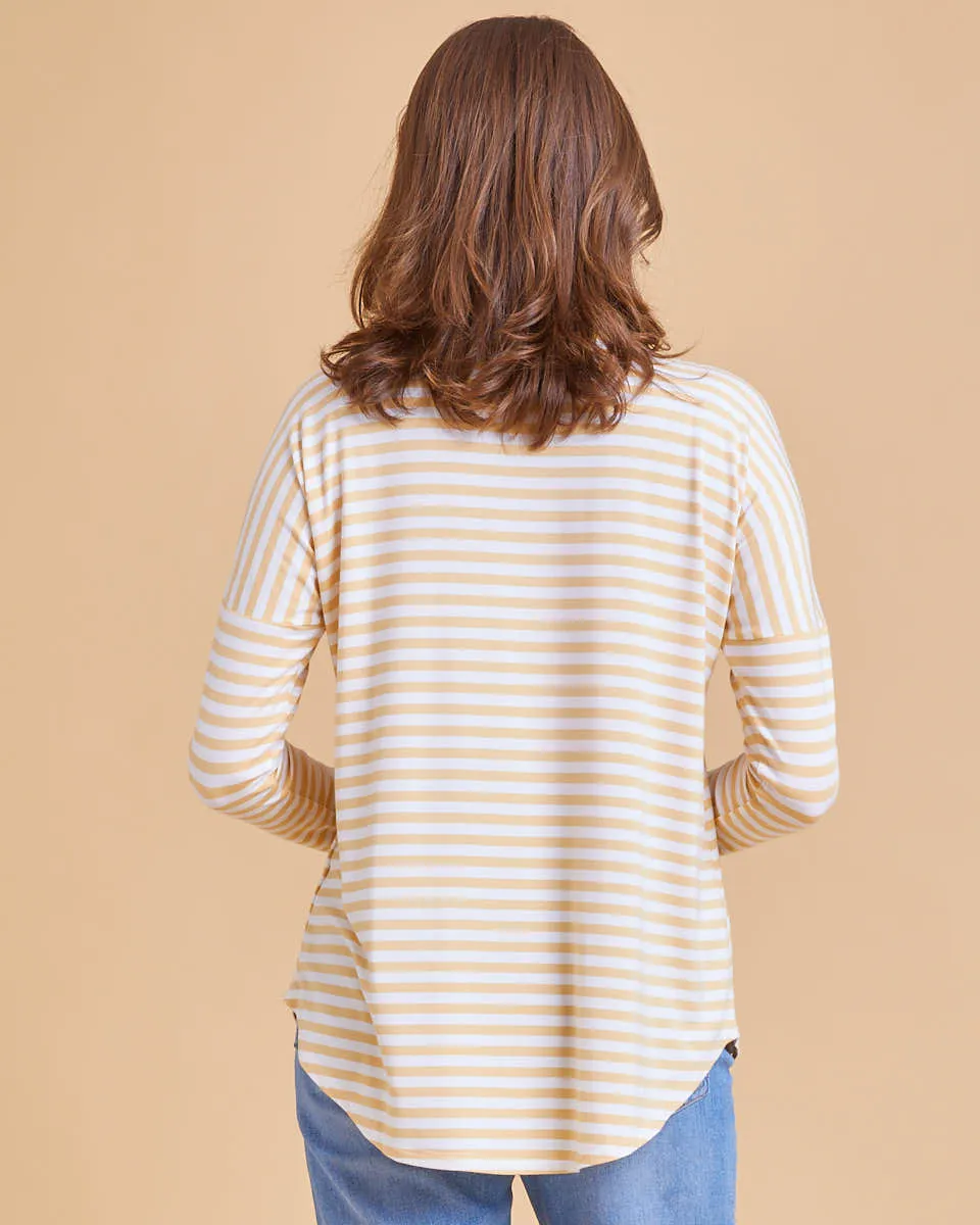 Bamboo LongSleeve Nursing Tee - Golden Yellow Stripe