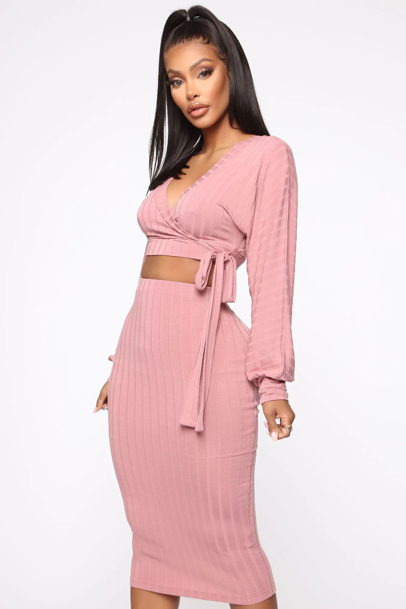 Beatrice Ribbed Skirt Set - Mauve