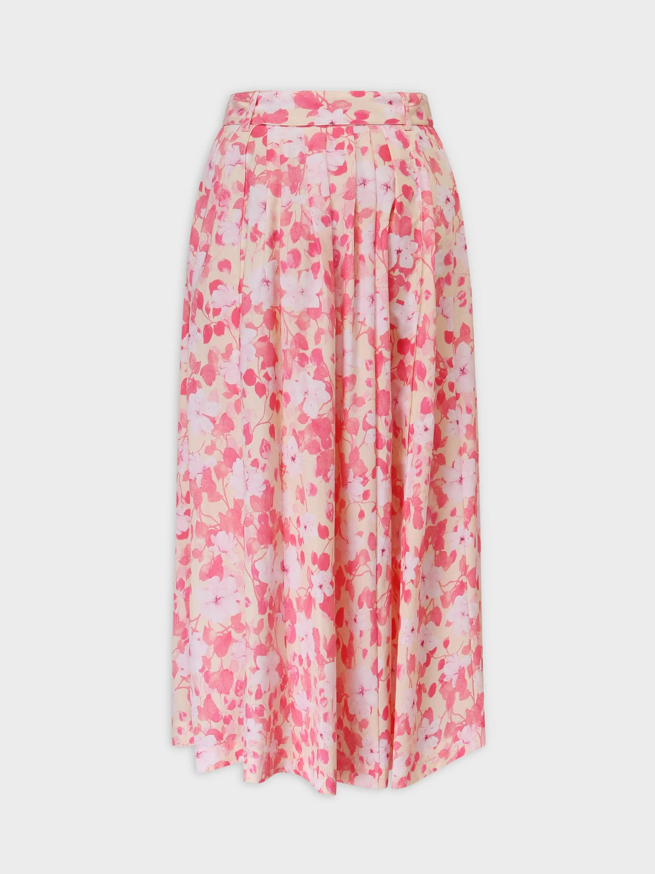 Belted Midi Skirt-Pink Floral