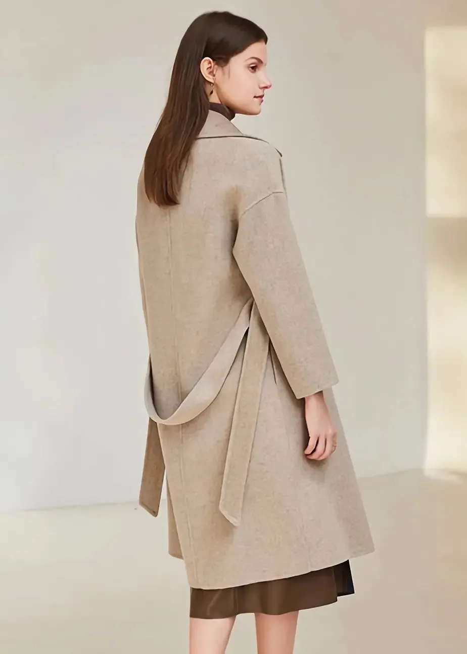 Belted Thigh Length Wool Coat