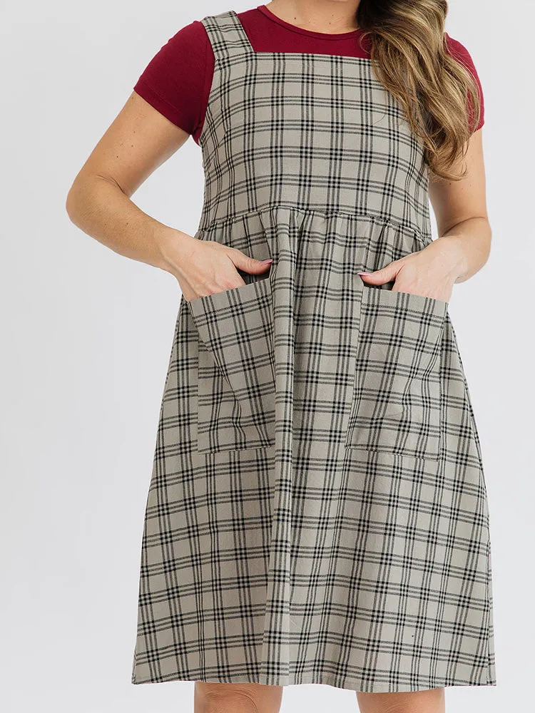 Billie Jumper Dress - Cement Plaid