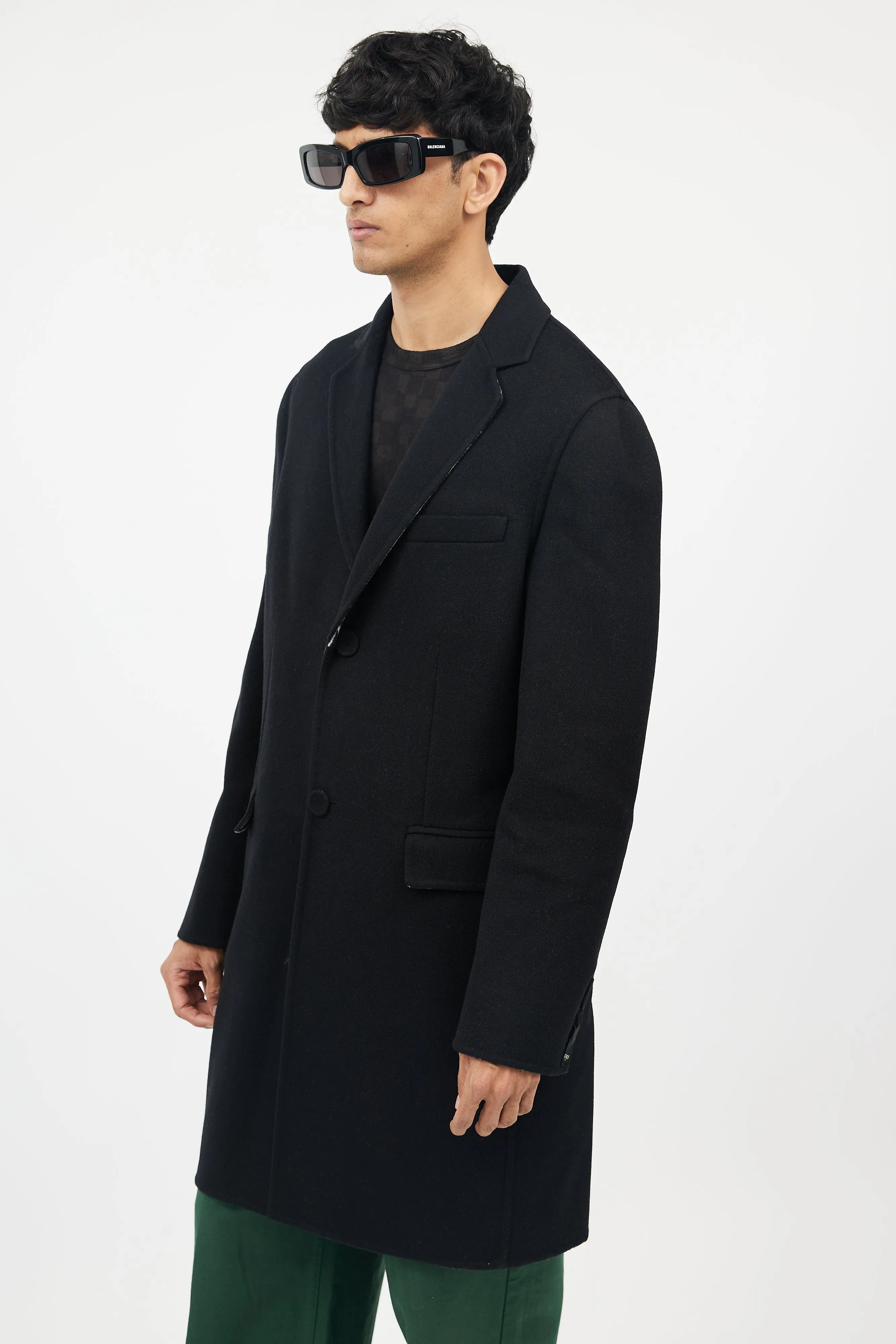 Black Fleece Wool Coat