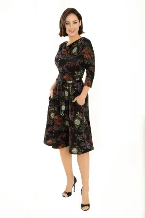 Black Multi Floral Fall Knit Dress