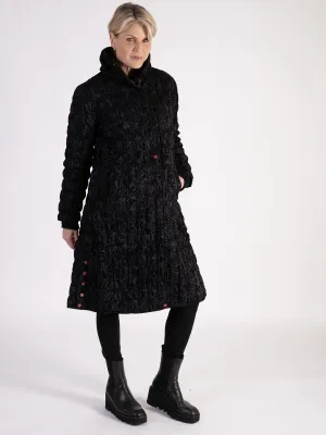 Black Paisley Flocked Quilted Reversible Zip Long Coat