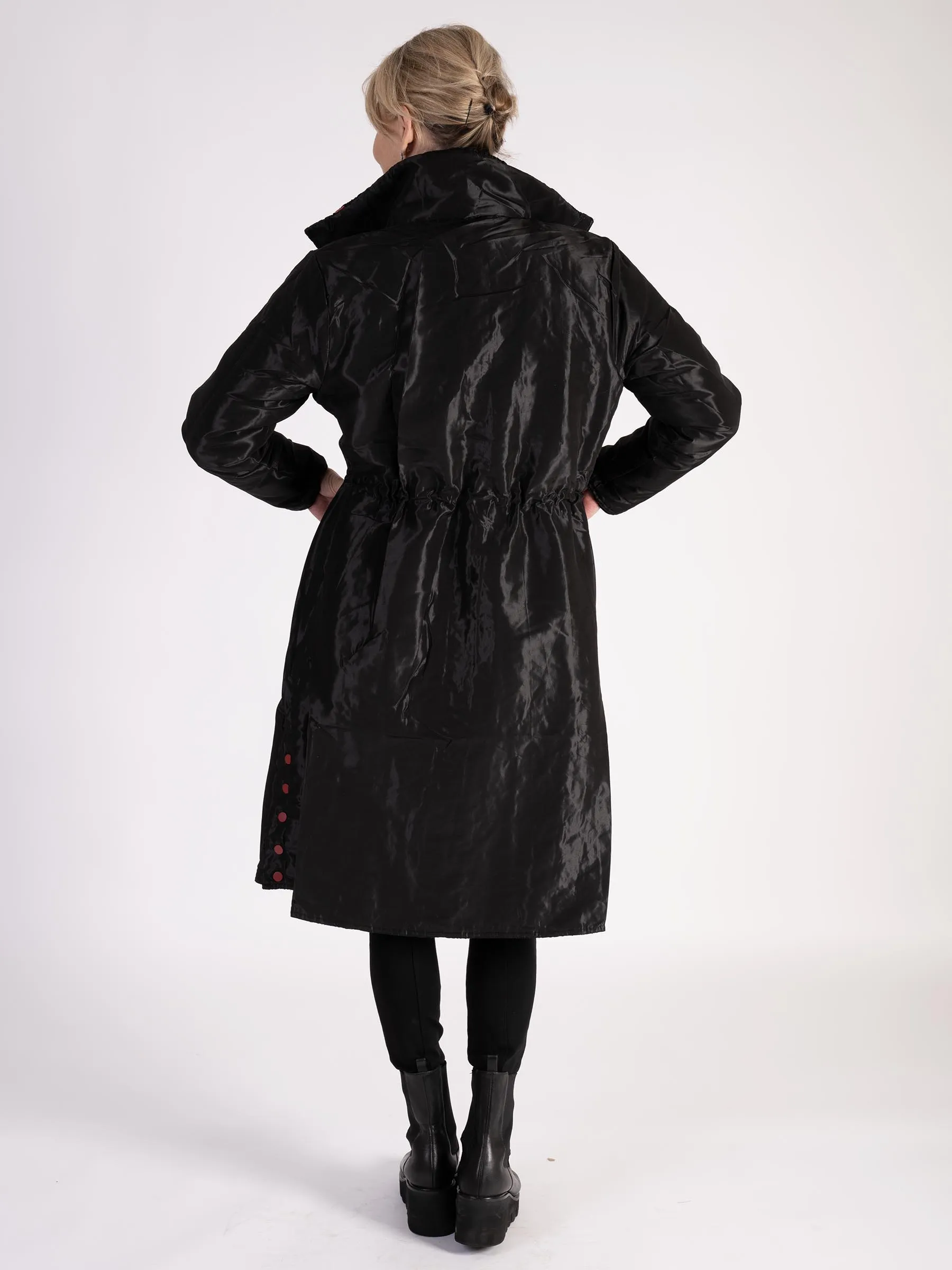 Black Paisley Flocked Quilted Reversible Zip Long Coat