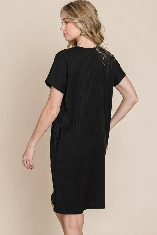 Black Ribbed Knit Dress