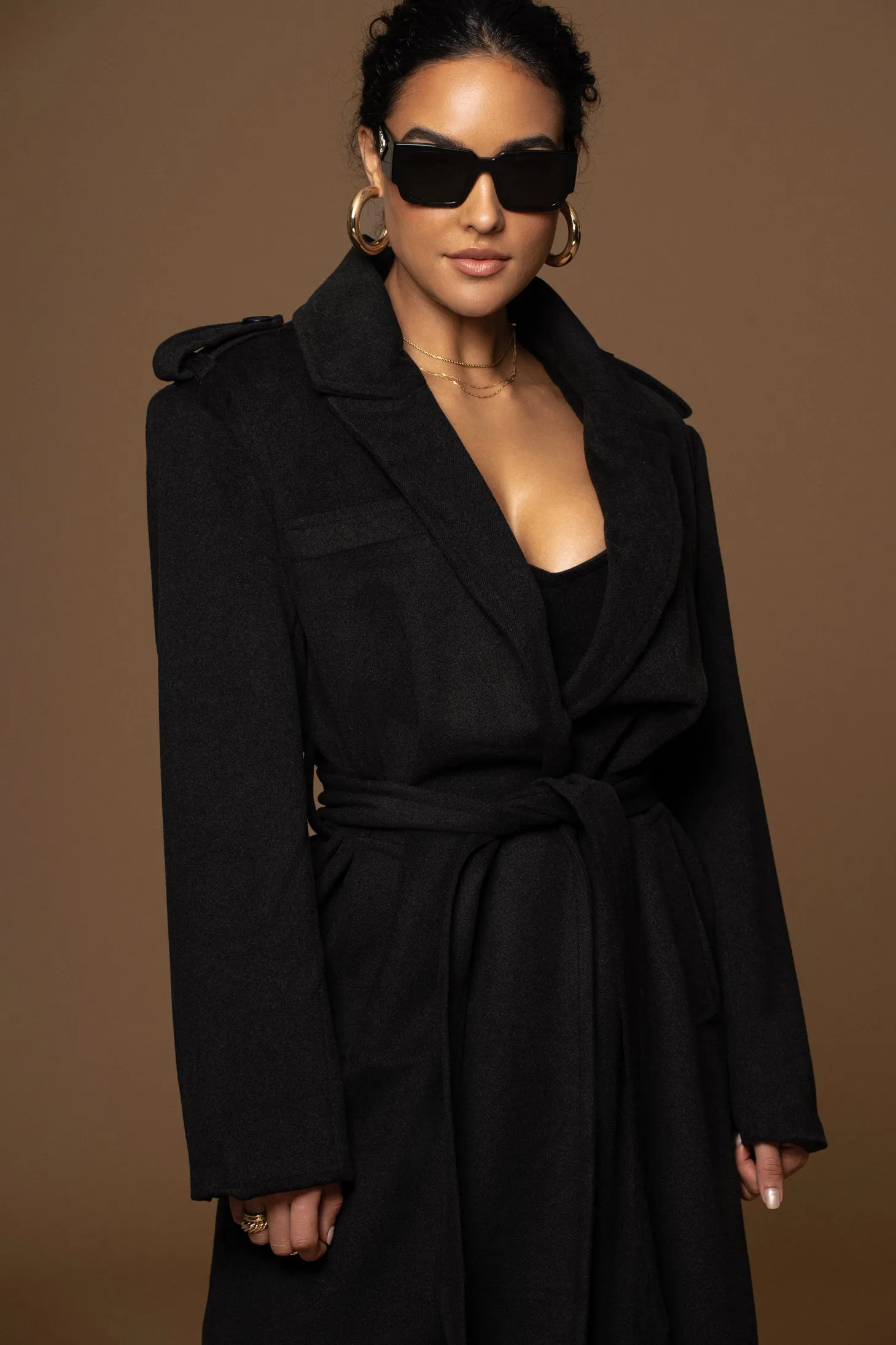 Black SAVANNAH BELTED COAT