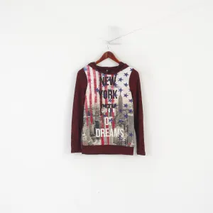 Blind Date Casual Women XS Jumper Maroon Graphic New York Hooded Top