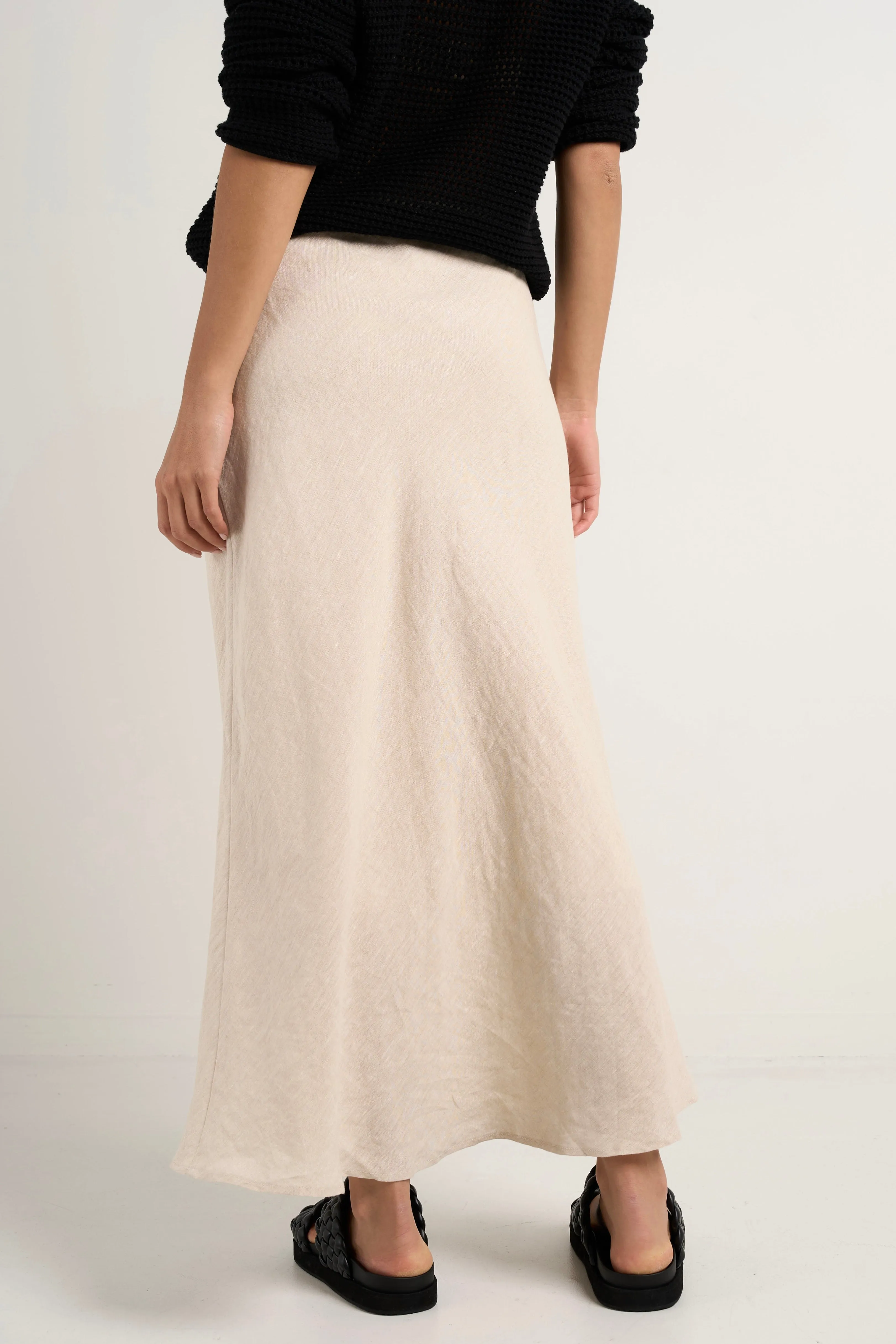 Bliss Natural Linen Bias Midi Skirt