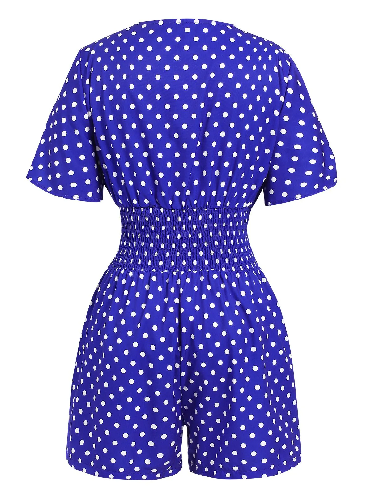 Blue 1940s V-Neck Polka Dots Romper