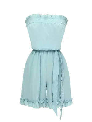 Blue 1950s Bandeau Ruffles Belted Romper