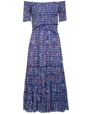 Blue Hyeres Soledad Smock Neck Midi Dress