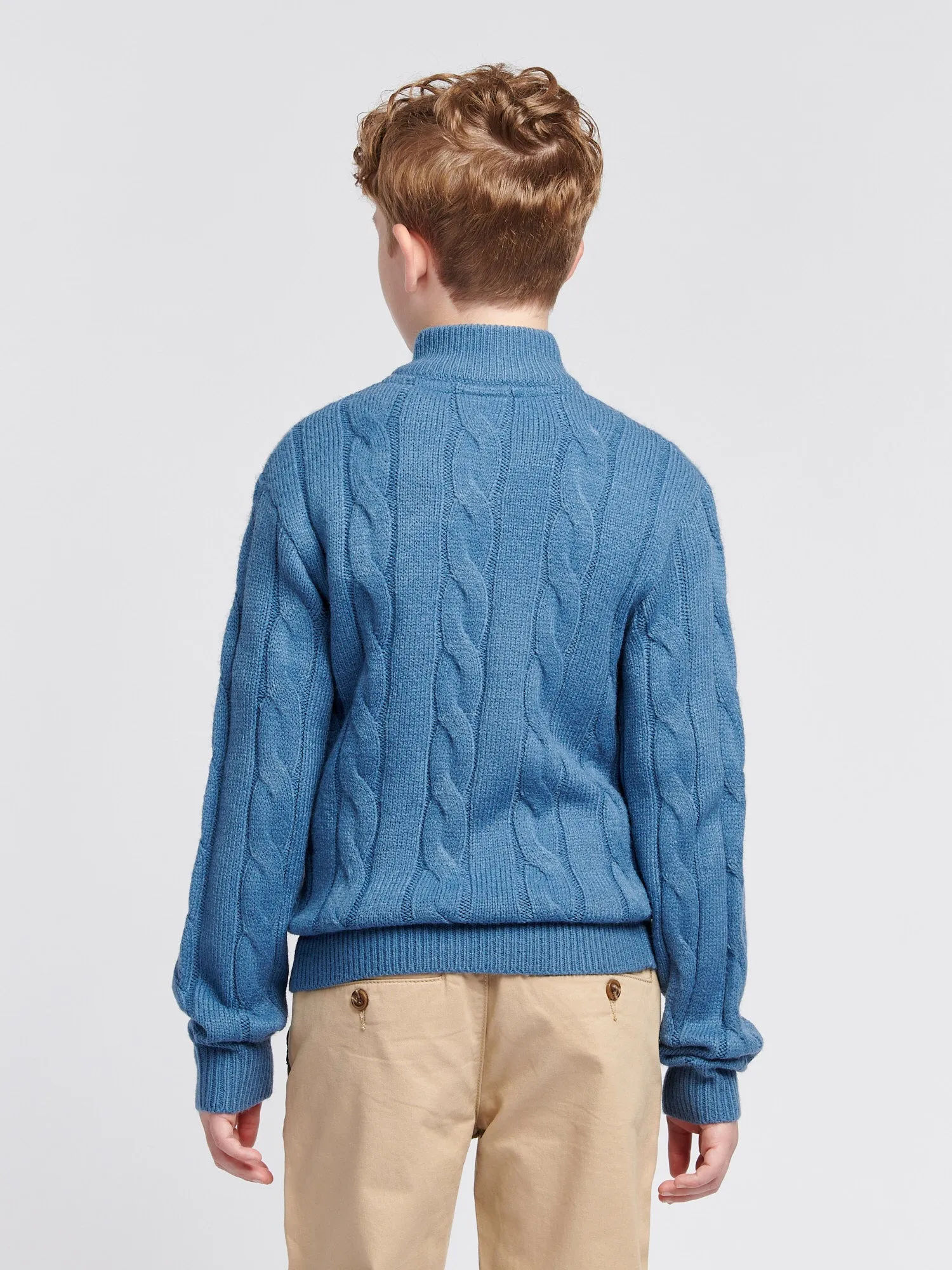 Boys Cable Knit Funnel Neck Jumper in Blue Horizon