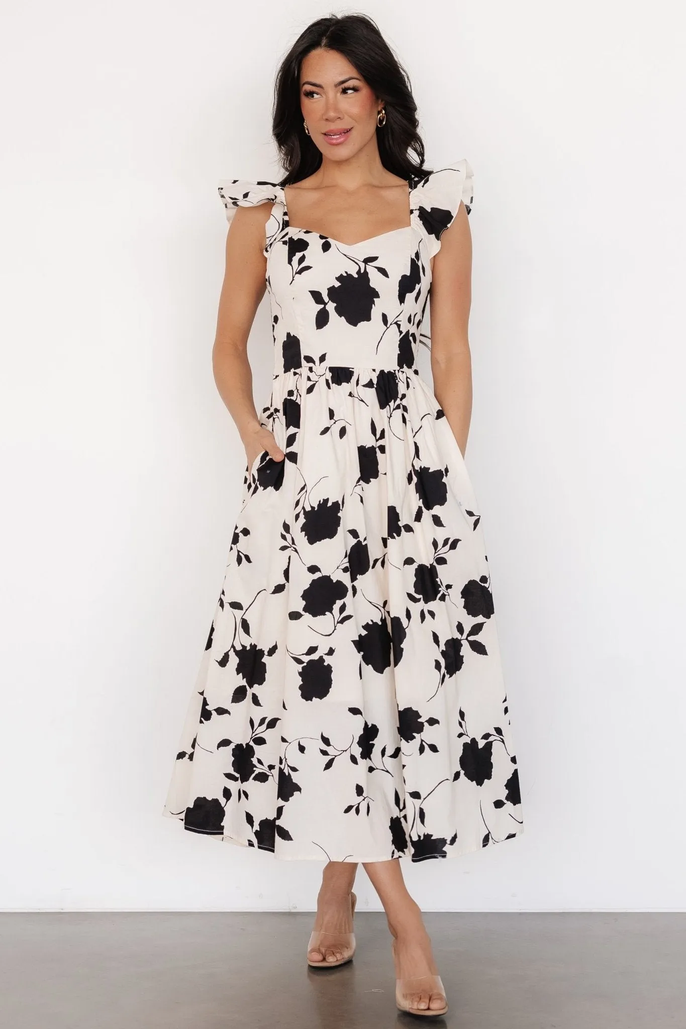 Bridget Midi Dress | Ivory   Black Floral