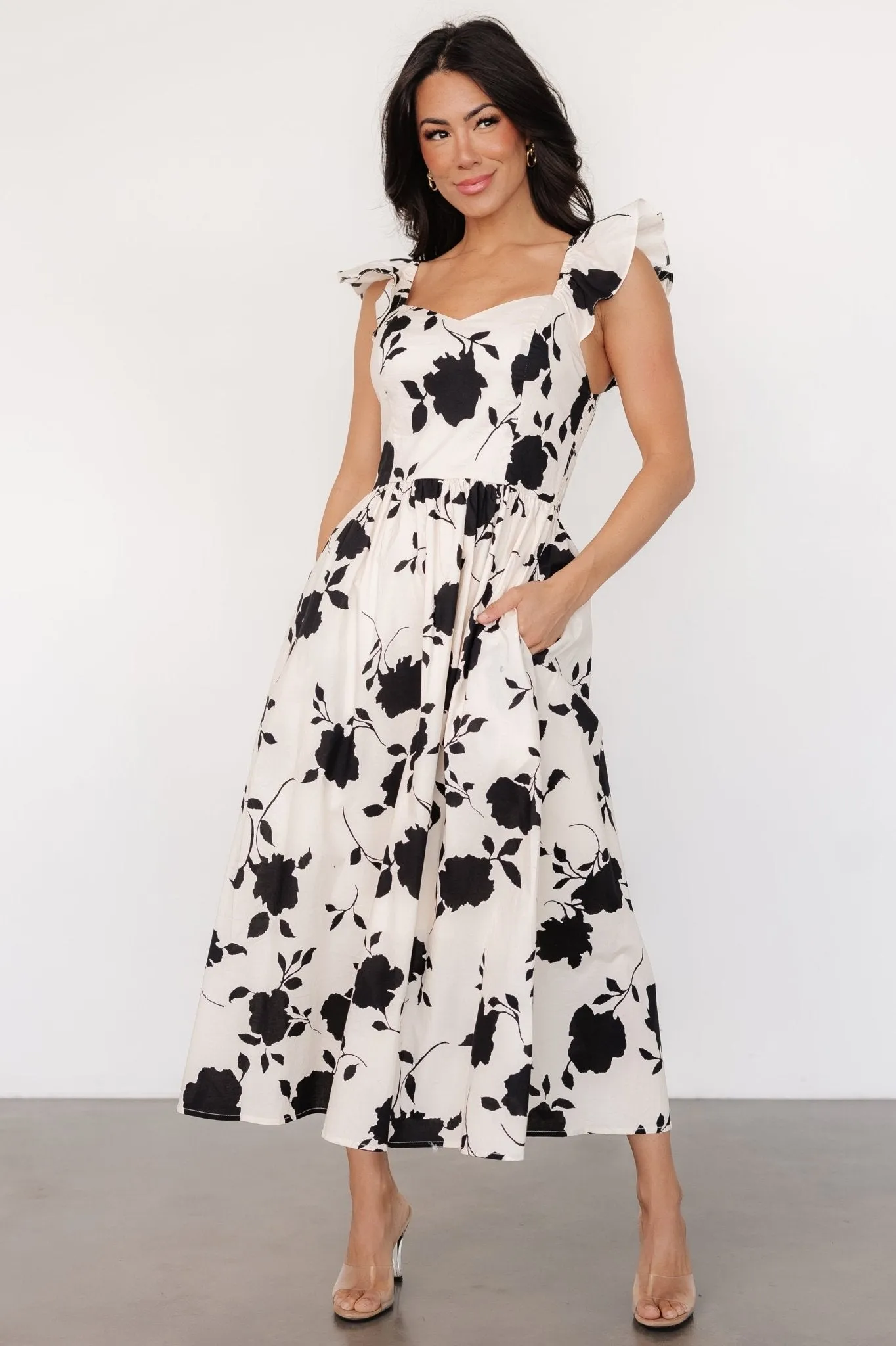 Bridget Midi Dress | Ivory   Black Floral