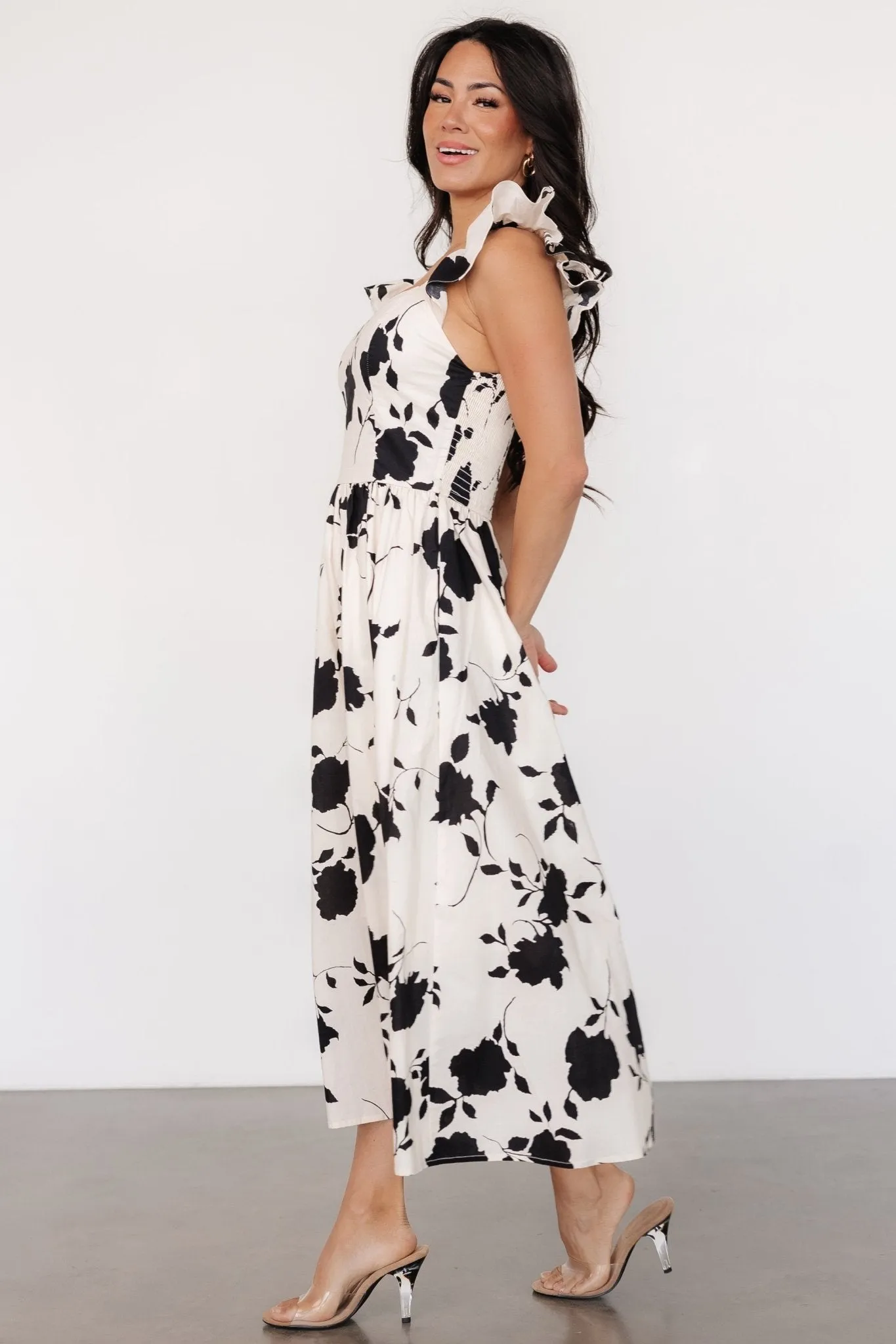 Bridget Midi Dress | Ivory   Black Floral