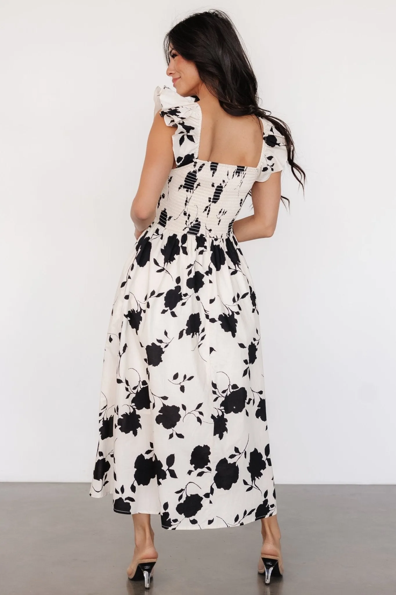 Bridget Midi Dress | Ivory   Black Floral