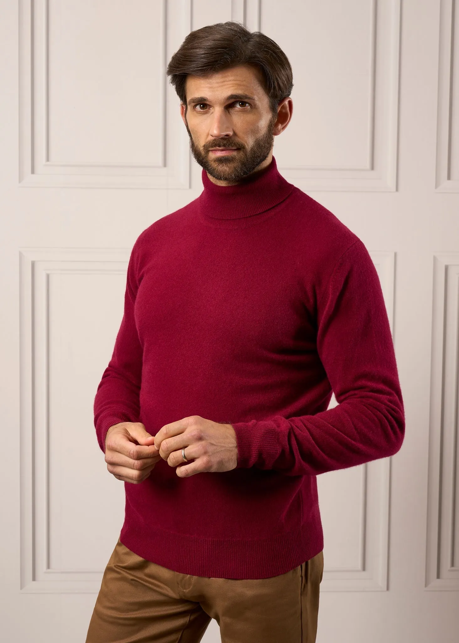 Bunbury Geelong Wool Roll Neck Jumper in Claret - Regular Fit