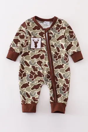 Camouflage antler embroidery boy romper