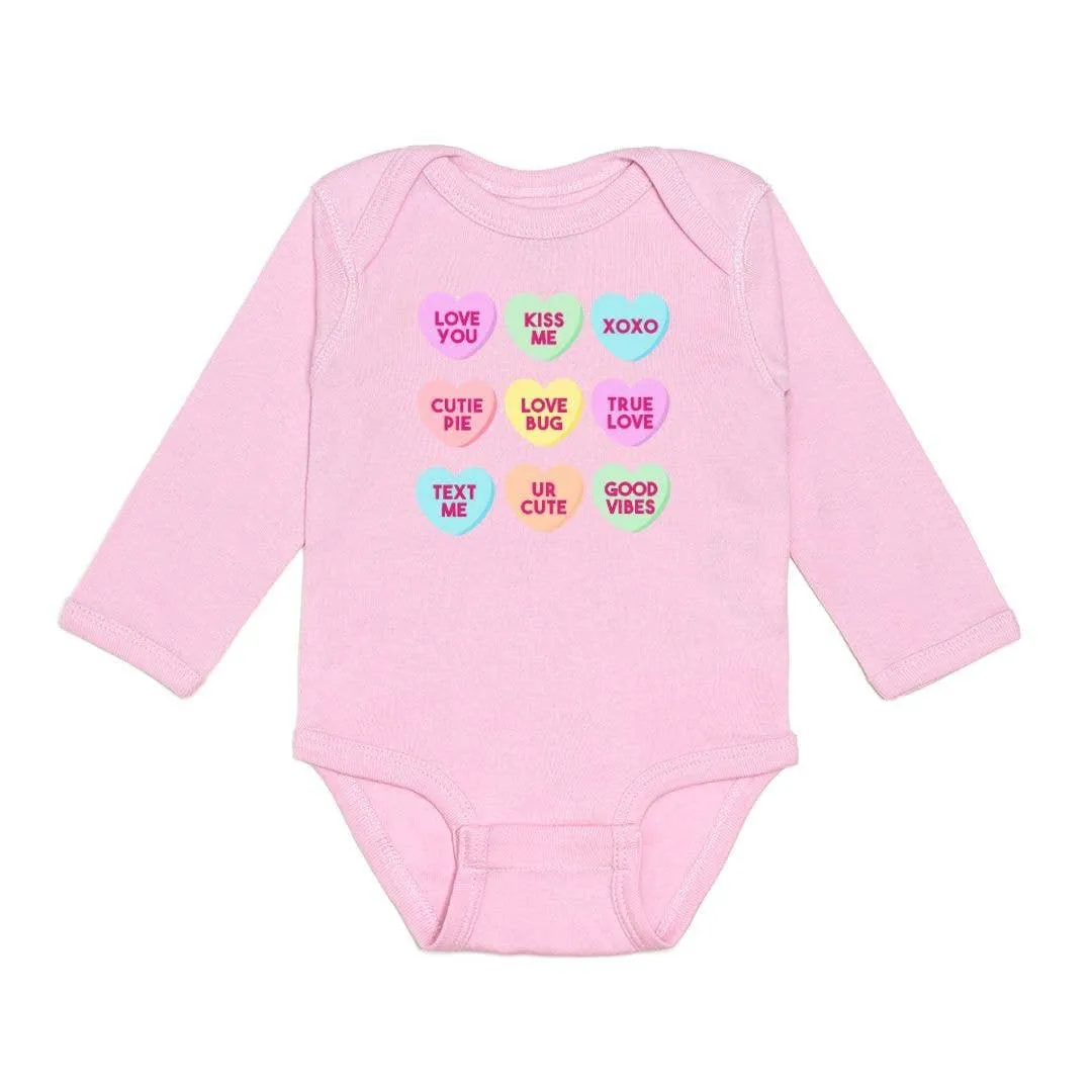 Candy Hearts Valentine's Day Long Sleeve Baby Bodysuit