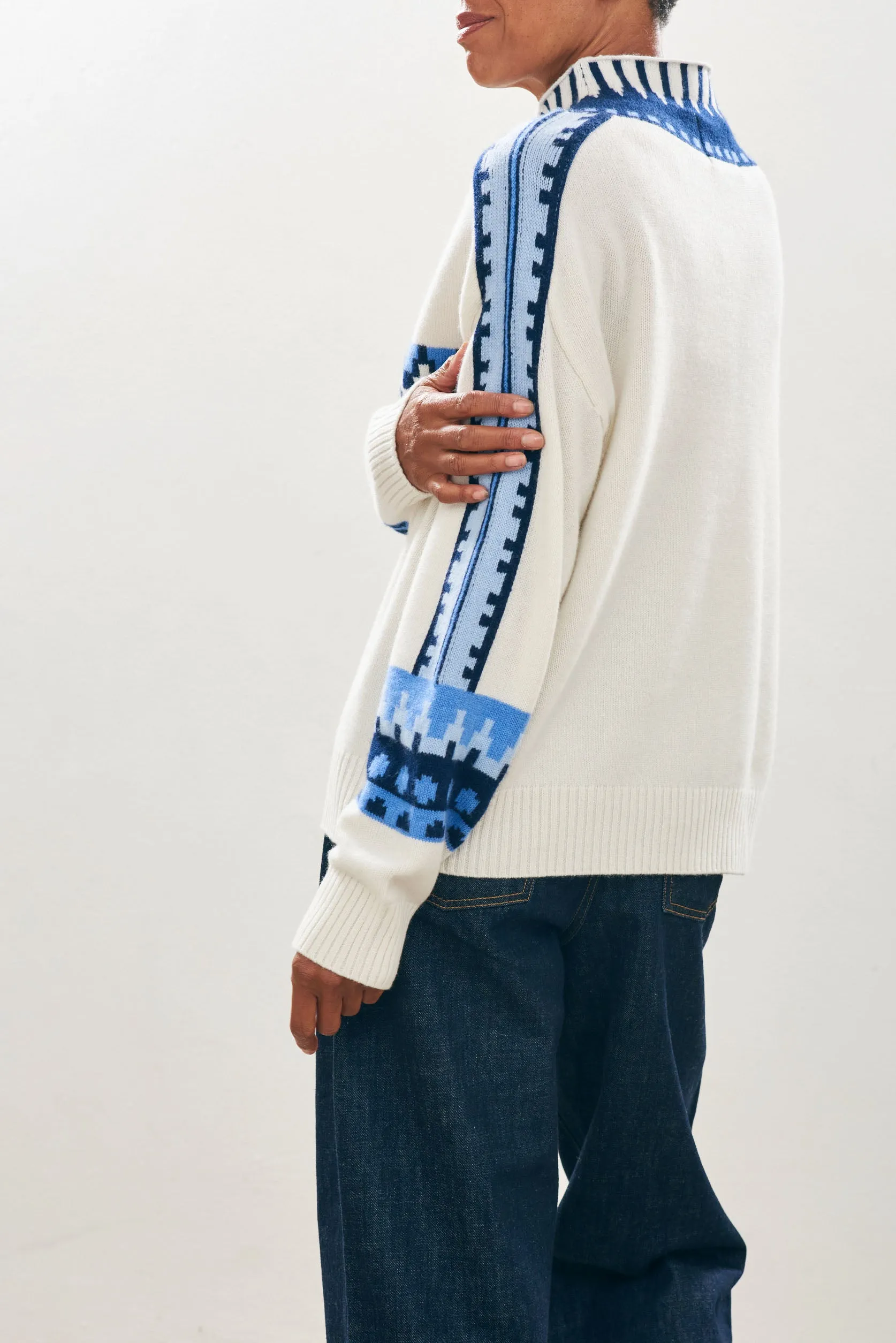 Cashmere Wool Fair Isle Breton in Cream