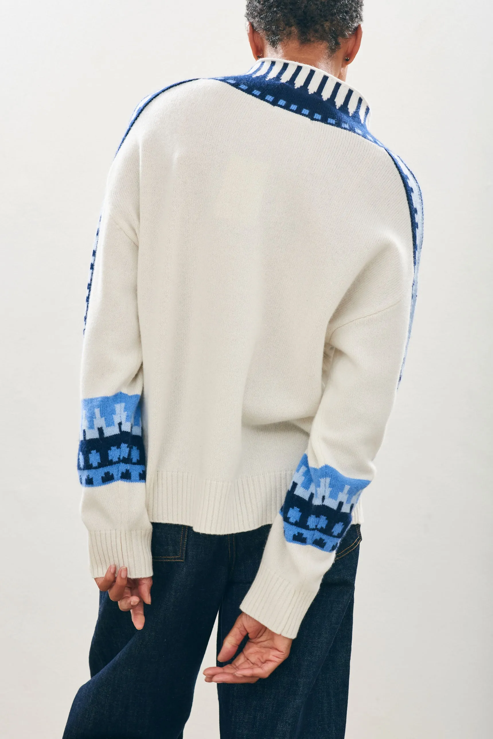 Cashmere Wool Fair Isle Breton in Cream