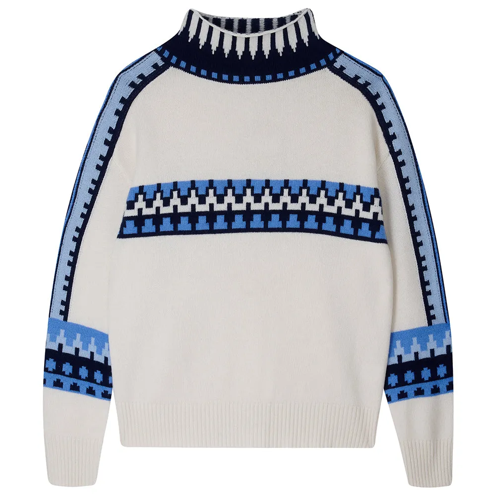 Cashmere Wool Fair Isle Breton in Cream