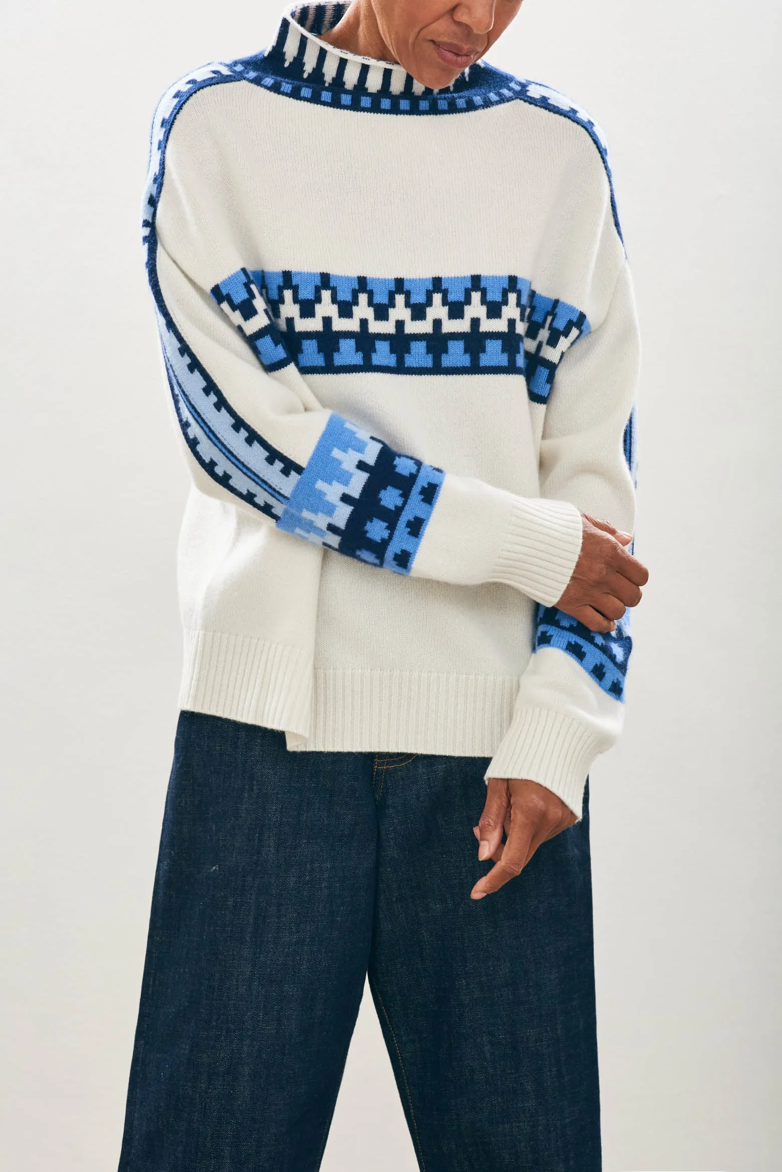 Cashmere Wool Fair Isle Breton in Cream