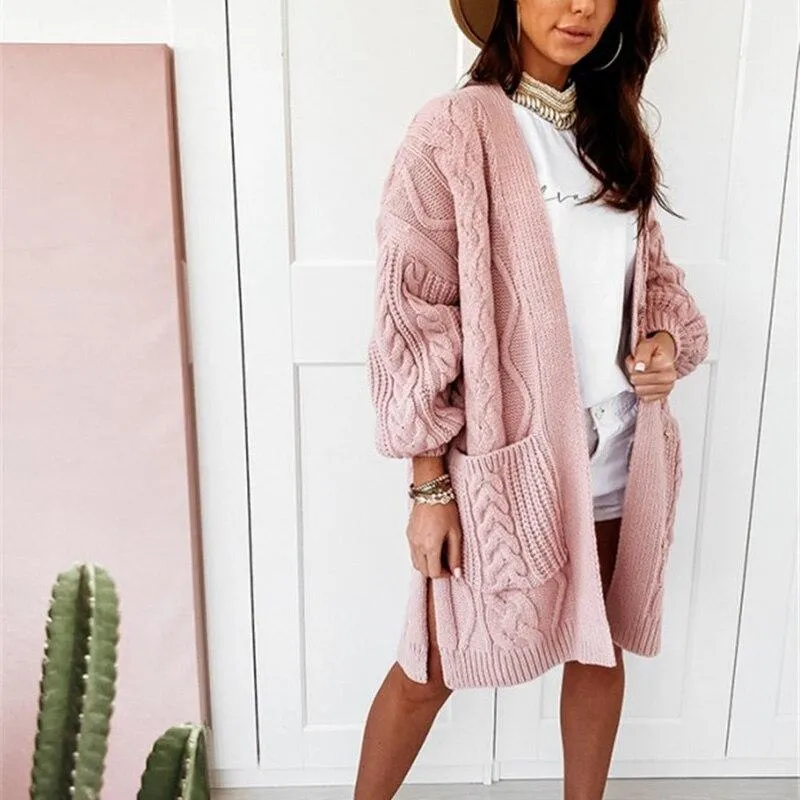 Casual Solid Color Twist Knit Cardigans