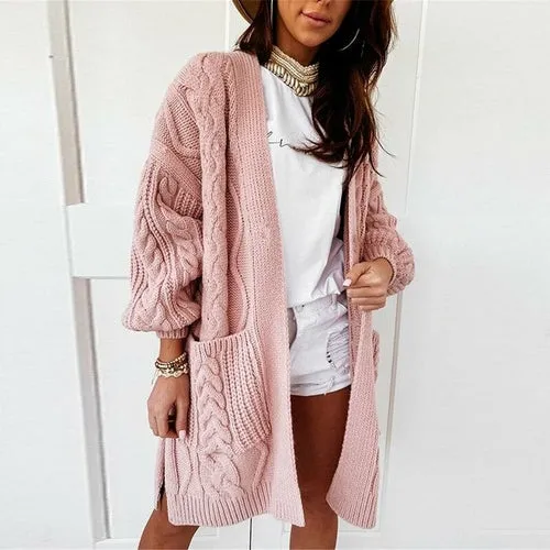 Casual Solid Color Twist Knit Cardigans