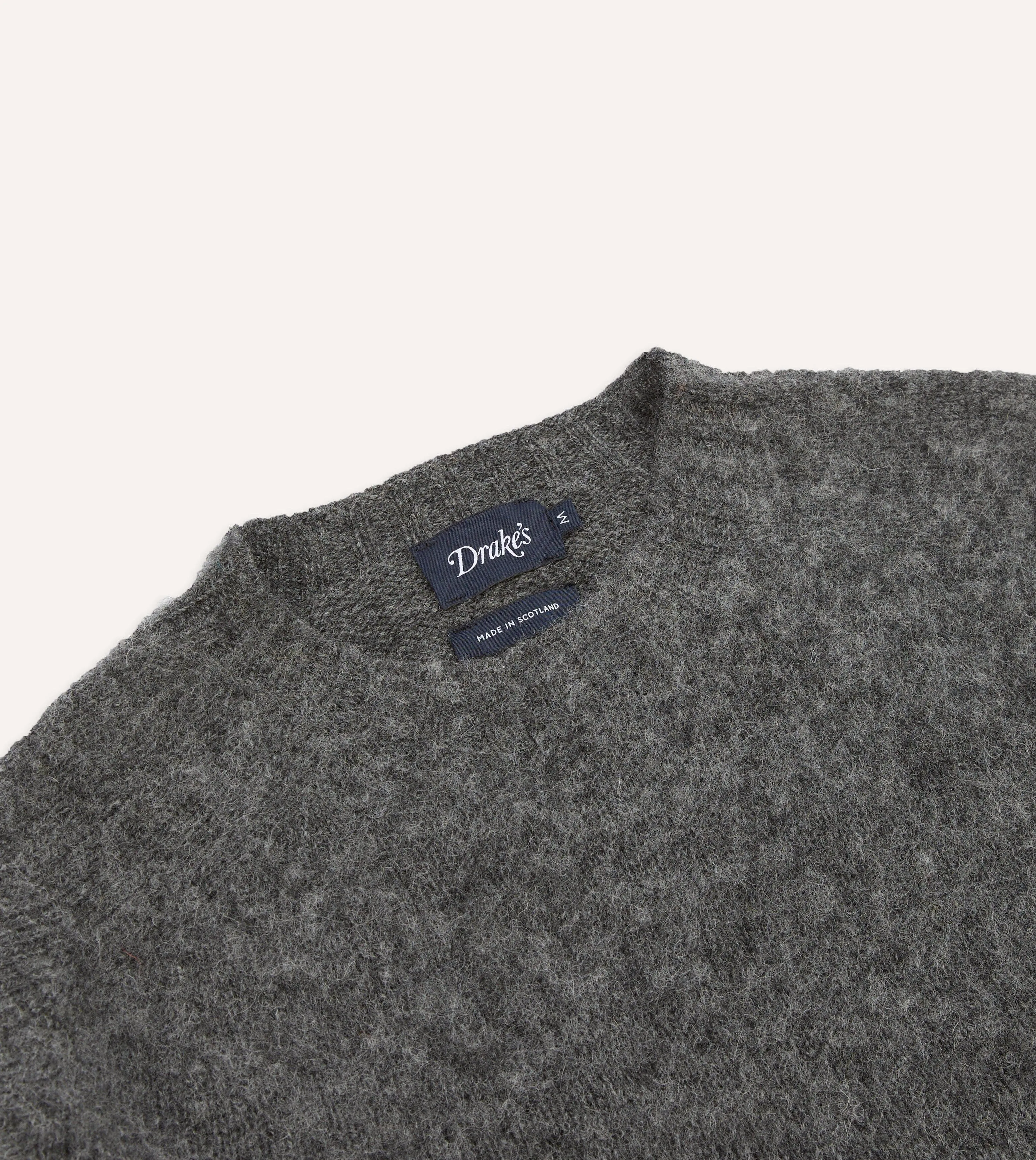 Charcoal Brushed Shetland Crew Neck Jumper