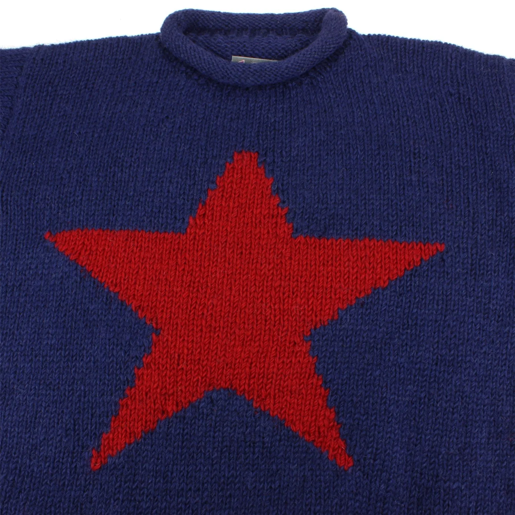 Chunky Wool Knit Star Jumper - Navy & Red