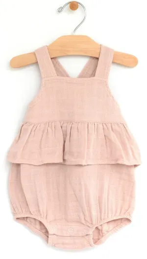 City Mouse Muslin Chest Flutter Romper - Peach Blossom