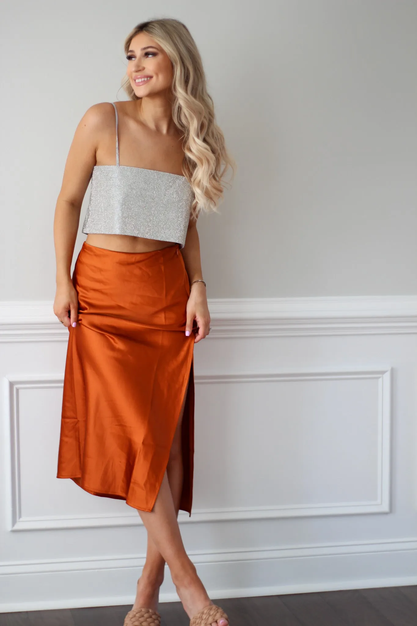 Classic Times Side Slit Midi Skirt