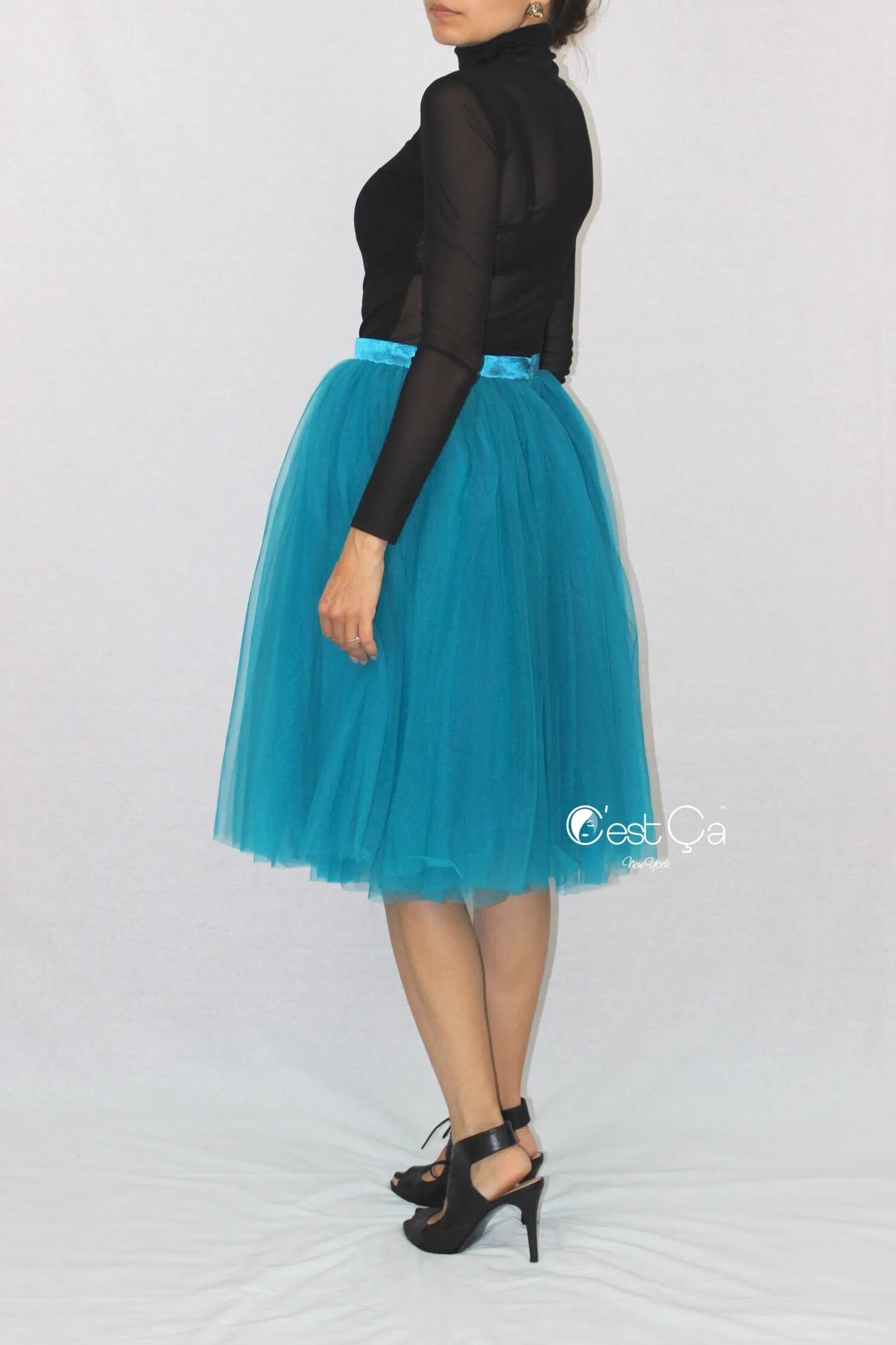 Colette Teal Soft Tulle Skirt - Midi