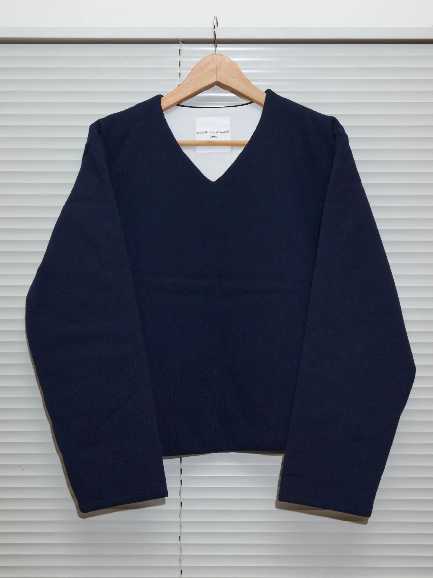 Comme des Garcons Homme 1997 navy wool jersey padded v neck sweater - mens M S